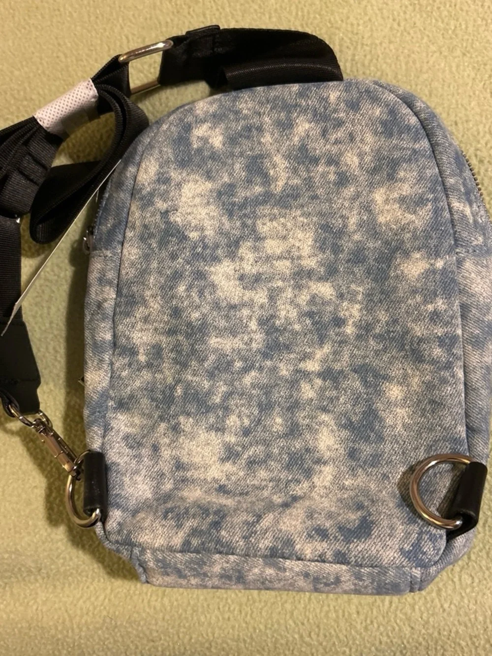 Embroidered Denim-Effect Blue Mini Crossbody Bag